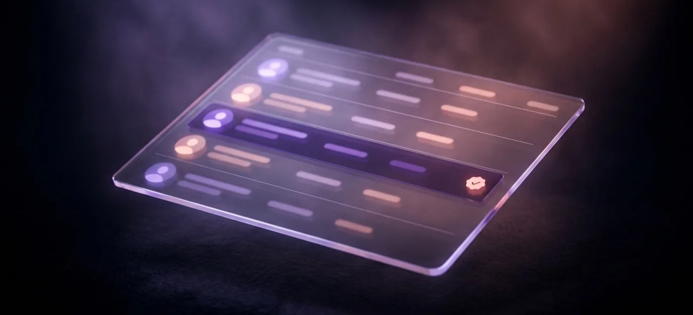 Translucent glassy spreadsheet with prospect rows